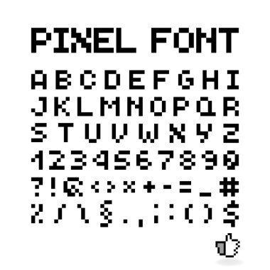 Piksel Font, izole vektör harf, alfabe