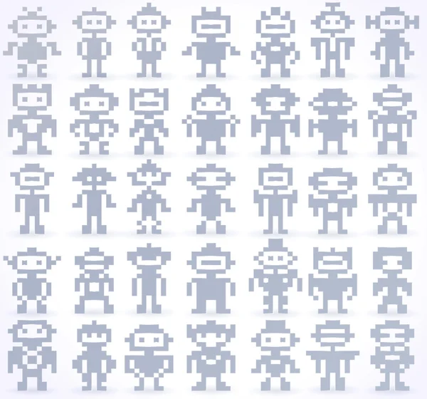 Conjunto de diferentes robots de píxeles — Vector de stock