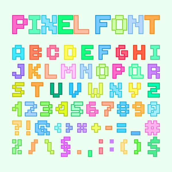 Aantal Pixel Art Alphabet, Letters en cijfers — Stockvector