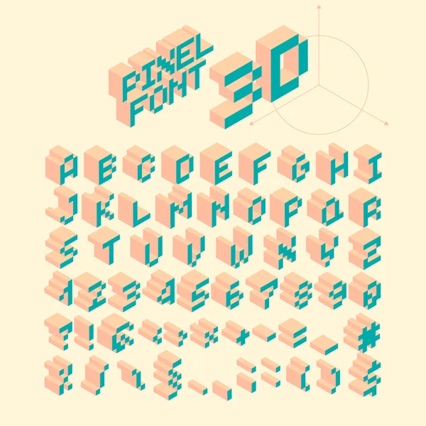 Caratteri pixel isometrici, alfabeto — Vettoriale Stock