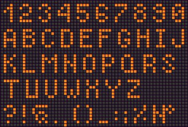 Turuncu Led dijital harf için metin, yazı tipi görüntüleme