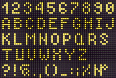 Metin, ekran yazı tipi için LED Dijital harfler sarı