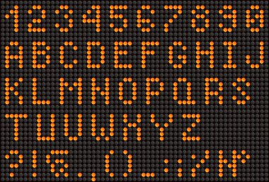 Turuncu Led alfabe ve numaralar, ekran yazı tipi