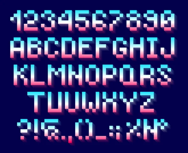 Caratteri pixel, alfabeto E numeri — Vettoriale Stock