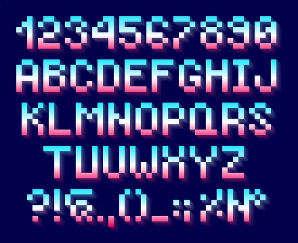 Pixelschrift, Alphabet und Zahlen — Stockvektor