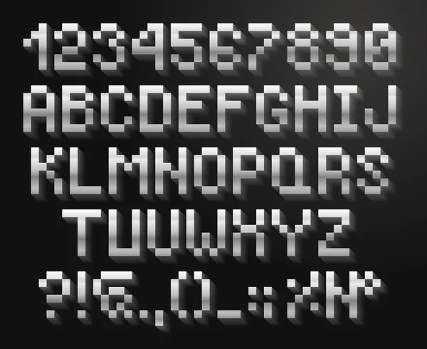 Pixel font, abeceda a čísla — Stockový vektor