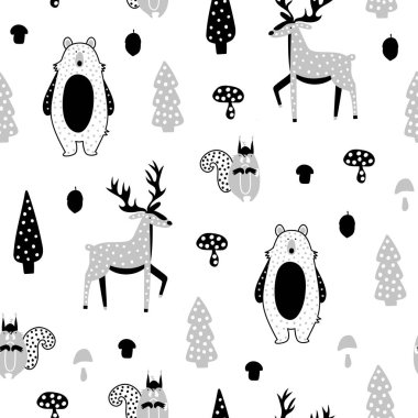 Pembe geyikli, ayılı, sincaplı hoş, pürüzsüz desen.. 