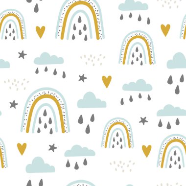 Gökyüzünde bulut ve gökkuşağı olan kusursuz desen. 