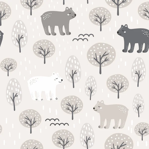 Semi Boisé Motif Avec Ours Mignon — Image vectorielle