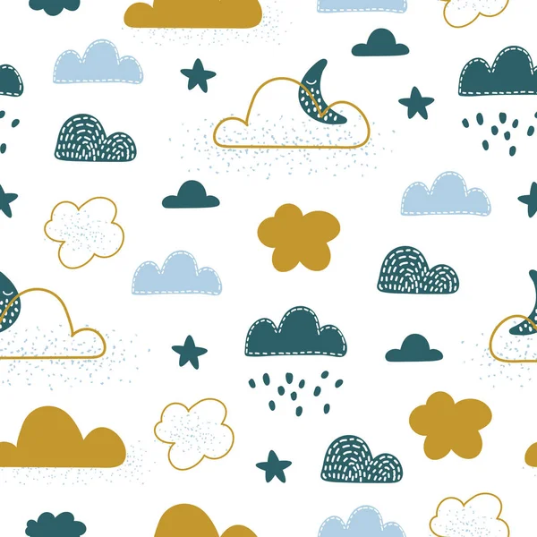 Seamless Pattern Cloud Rainbow Sky — Stock Vector