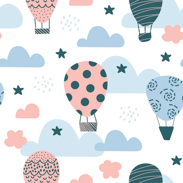 雲と空を飛ぶ気球 — ストックベクタ