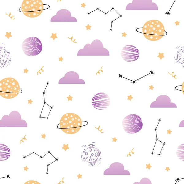 Cute Seamless Pattern Space — Stock Vector