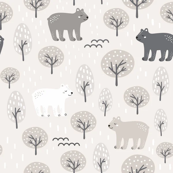 Semless Wzór Lasu Cute Niedźwiedź — Wektor stockowy