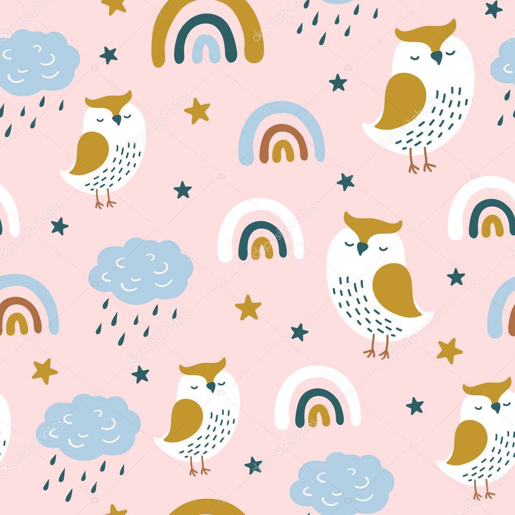 Seamless pattern with cute owl
