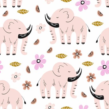Fil ve el çizimi elementlerle kusursuz desen. Kumaş ve tekstil için yaratıcı çocuksu arkaplan