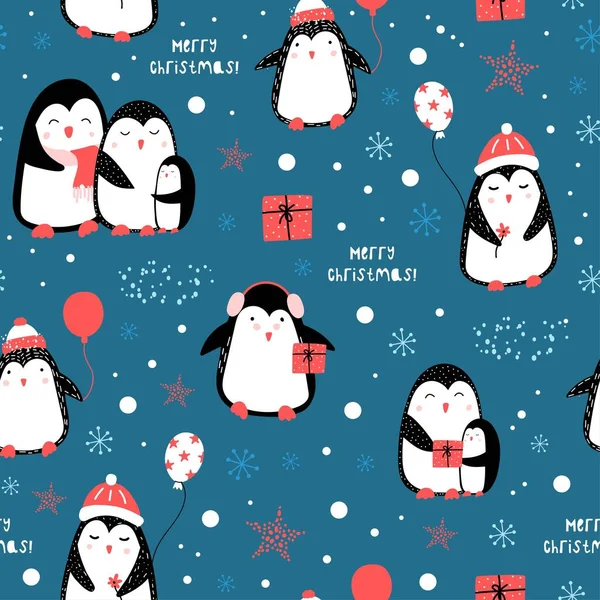 Padrão Natal Bonito Com Pinguins Fundo Crianças Vetor Sem Costura — Vetor de Stock