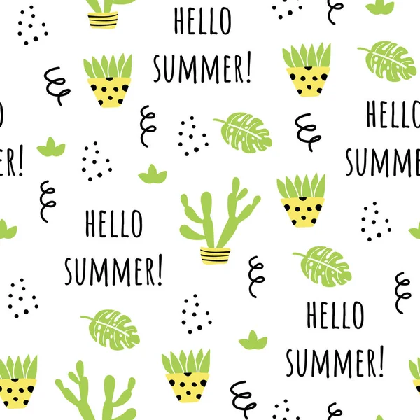 Seamless Pattern Plants Hand Drawn Elements Creative Vector Childish Background — Stock Vector