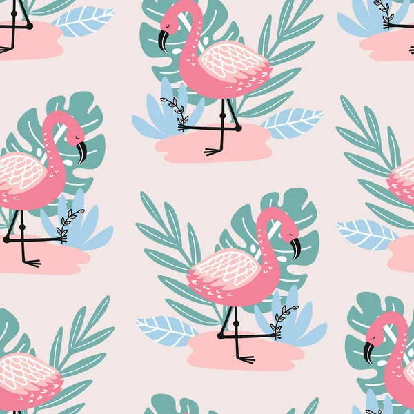 Naadloos Patroon Met Flamingo Met Hand Getrokken Elementen Creatieve Vector — Stockvector