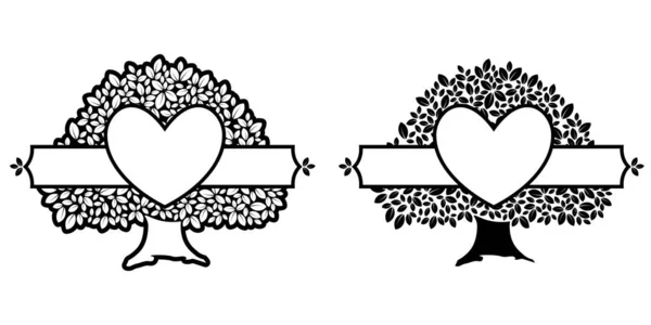 Винтажный Дизайн Семейного Дерева Черный Силуэт Белом Фоне Векторная Иллюстрация — стоковый вектор