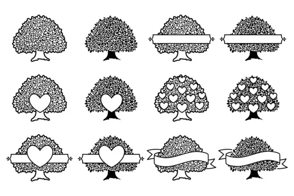 Design Vintage Árvore Genealógica Sihluette Preto Fundo Branco Ilustração Vetorial — Vetor de Stock