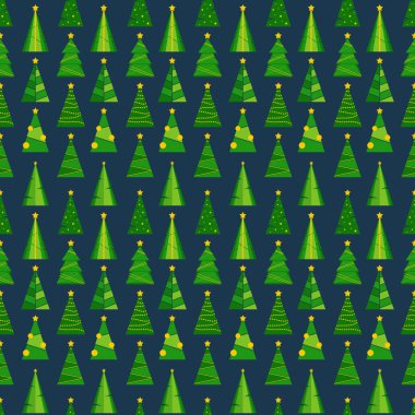 Düz Xmas Ağaçları Kusursuz Şablon. Duvar kağıdı, tebrik kartı, poster, davetiye, web pankartı için Noel ağaçları olan vektör illüstrasyonu.