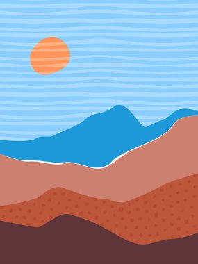 Abstract contemporary aesthetic landscape, bohemian modern background, minimalist wall decor for posters, banners, layouts. Vector illustration.