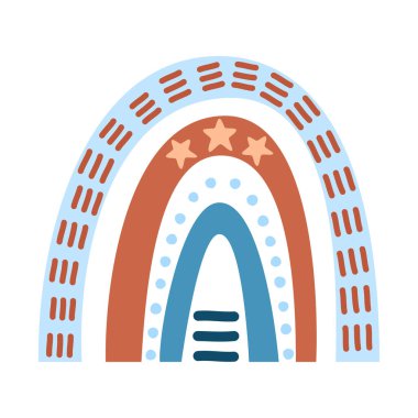 Çocukların parti dekorasyonu, baskısı, bebek kumaşı, duvar kâğıdı, tekstil tasarımı için hoş el yapımı gökkuşağı. Çağdaş vektör illüstrasyonu.