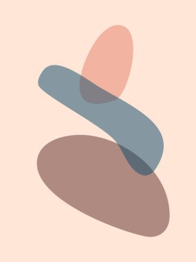 El boyaması soyut çeşitli şekiller denge kompozisyonu, modern İskandinav duvar sanatı, minimalist geometrik baskılar, dekorasyon için vektör çizimi, kartpostal tasarımı veya kapak tasarımı.