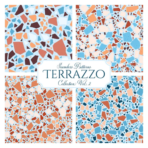 Terrazzo Gebroken Tegelvloer Textuur Naadloos Patroon Vector Abstracte Achtergrond Met Stockvector