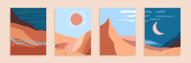 Abstract contemporary aesthetic landscape, bohemian modern background, minimalist wall decor for posters, banners, layouts. Vector illustration.