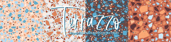 Terrazzo Fliesenboden Textur Nahtlose Muster Sammlung Vektor Abstrakten Hintergrund Mit — Stockvektor