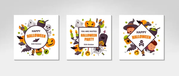 Pack Dessins Halloween Mignons Colorés Espace Pour Texte Illustration Vectorielle — Image vectorielle