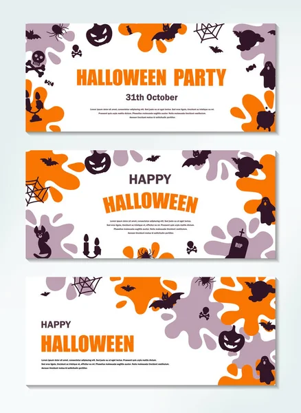 Conjunto Banner Horizontal Halloween Espaço Para Sms Ilustração Vetorial — Vetor de Stock