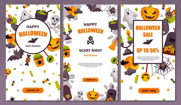 Pacote Halloween Modelo Histórias Mídia Social Espaço Para Sms Ilustração — Vetor de Stock