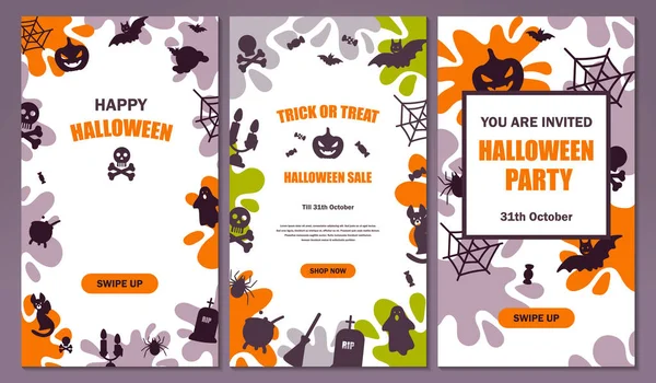 Een Pak Van Halloween Social Media Verhalen Template Ruimte Voor — Stockvector