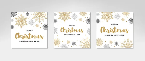 Set Tarjetas Felicitación Feliz Navidad Año Nuevo Con Hermosos Copos — Vector de stock