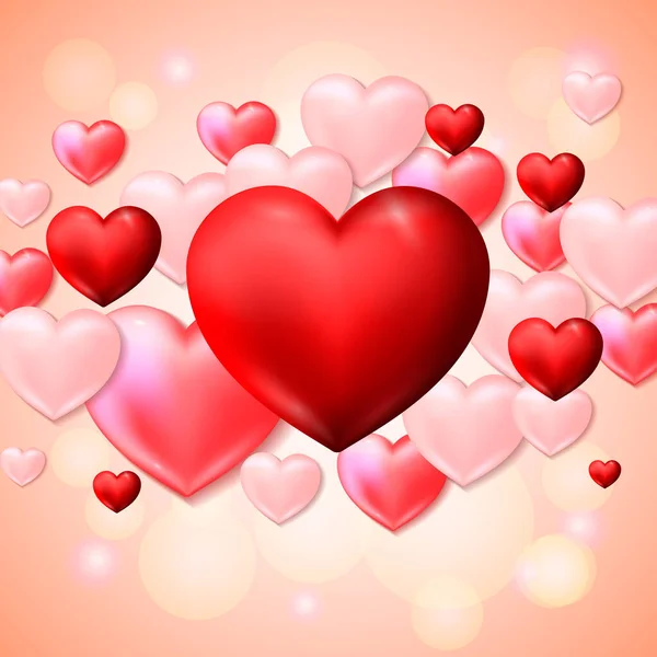 Alla Hjärtans Dag Fyrkantig Bakgrund Romantisk Design Med Realistiska Hjärtan — Stock vektor