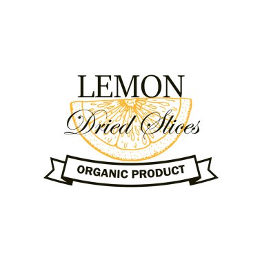 Beyaz arka planda el çizimi elementli limon dilimleri logosu. Vintage biçiminde vektör illüstrasyonu