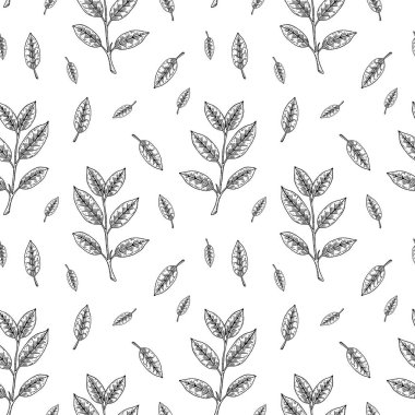 El yapımı yapraklar ve dallarla klasik, dikişsiz desen. Robot resim biçiminde vektör illüstrasyonu. 