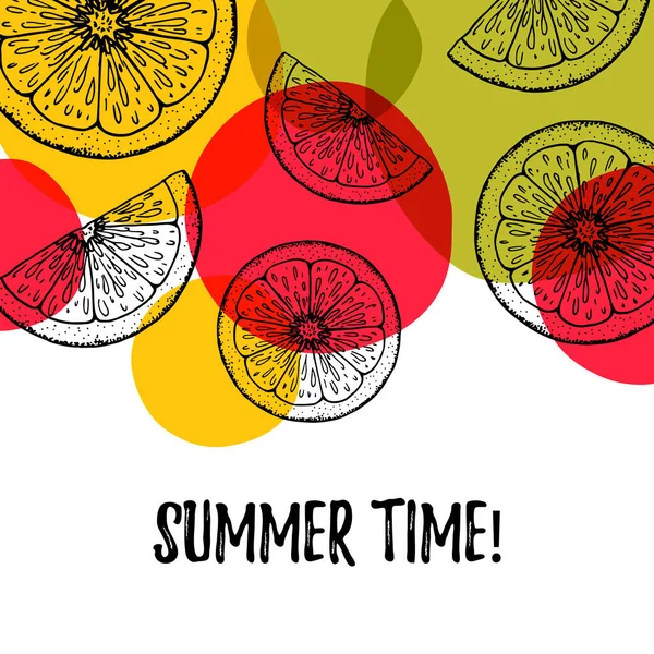 Summer Time Banner Colorato Con Fette Limone Illustrazione Vettoriale Con — Vettoriale Stock