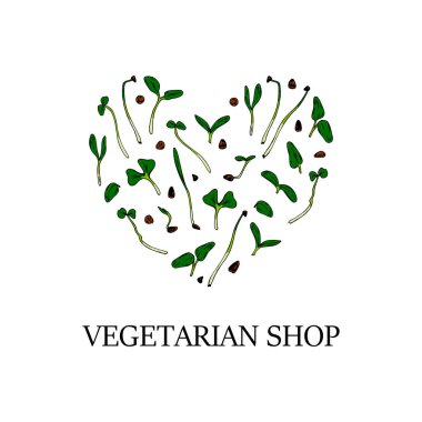 El yapımı vejetaryen dükkanı tasarımı. Şirket logosu, baskısı, paketleri için sağlıklı vejetaryen ve vejetaryen gıda tasarımı. Vektör illüstrasyonu