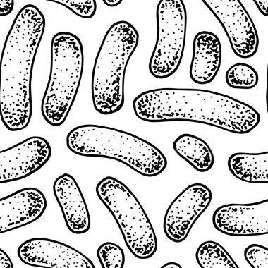 Gerçekçi çizim stilinde bakteriler kusursuz desen oluşturuyor. Elle çizilmiş tıbbi geçmiş. Vektör illüstrasyonu