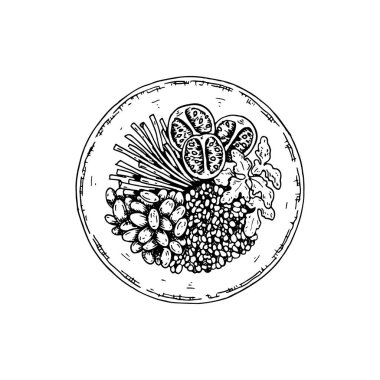 El yapımı kinoa kasesi beyaz arka planda izole edilmiş. Robot resim biçiminde vektör illüstrasyonu. 