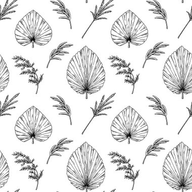 Kurumuş palmiye yapraklarıyla el yapımı botanik deseni.