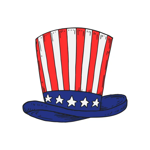 Chapéu Eua Cores Bandeira Nacional Julho Ilustração Vetorial Desenhada Mão —  Vetores de Stock