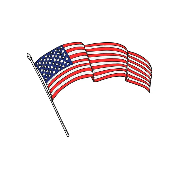 Národní Vlajka Usa Čtvrtého Července Ručně Kreslená Vektorová Ilustrace — Stockový vektor