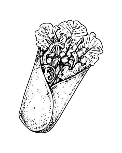 Handritade Mexikanska Burritos Vektorillustration Skiss Stil — Stock vektor