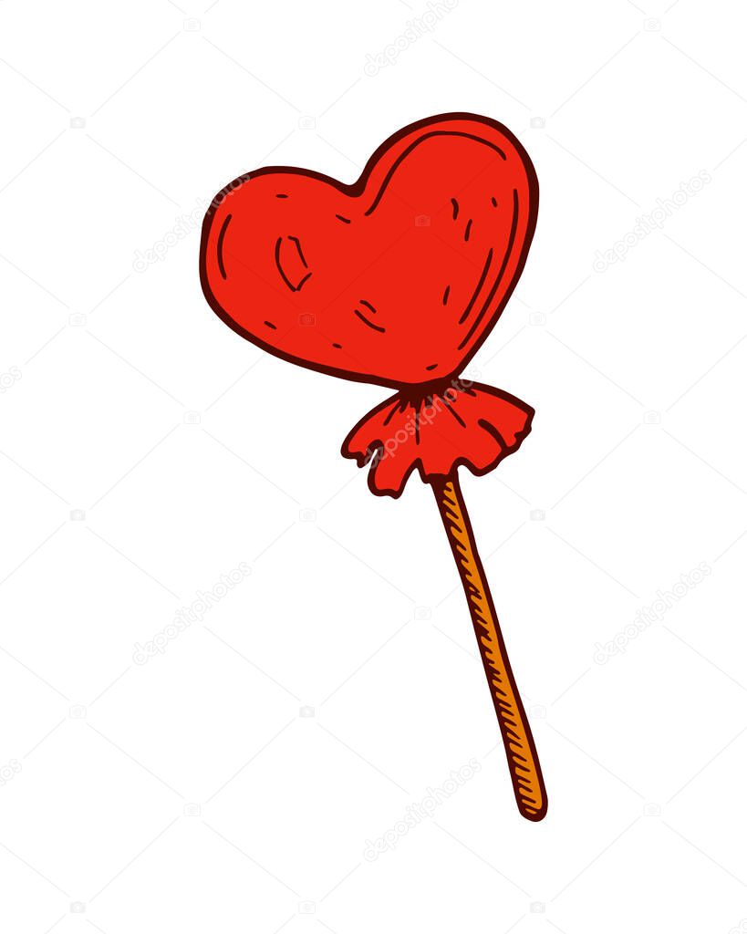 Hand drawn heart shape lollipop. Vector illustration. Valentines day design element