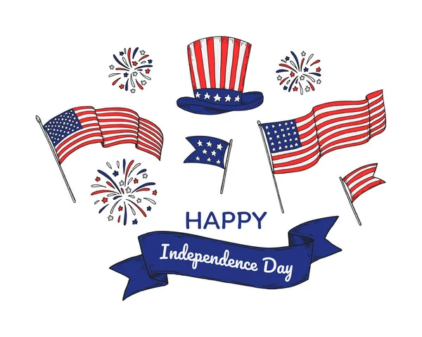 Happy Usa Independende Day Design Elements 4Th July Hand Drawn — Stock Vector