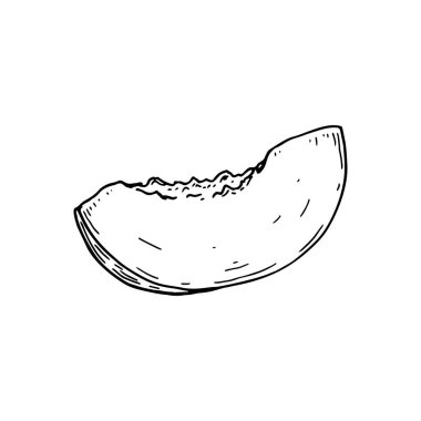 Beyaz arka planda el yapımı şeftali dilimi. Robot resim tarzında vektör illüstrasyonu. Paket, etiket, poster, yazdırma, menü için tasarım ögesi